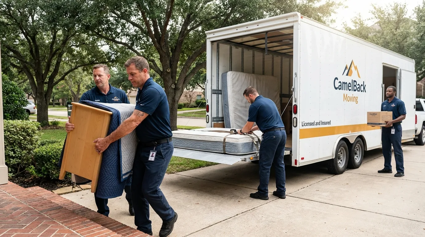 Crew loading residential truck for cross-state move from China, TX