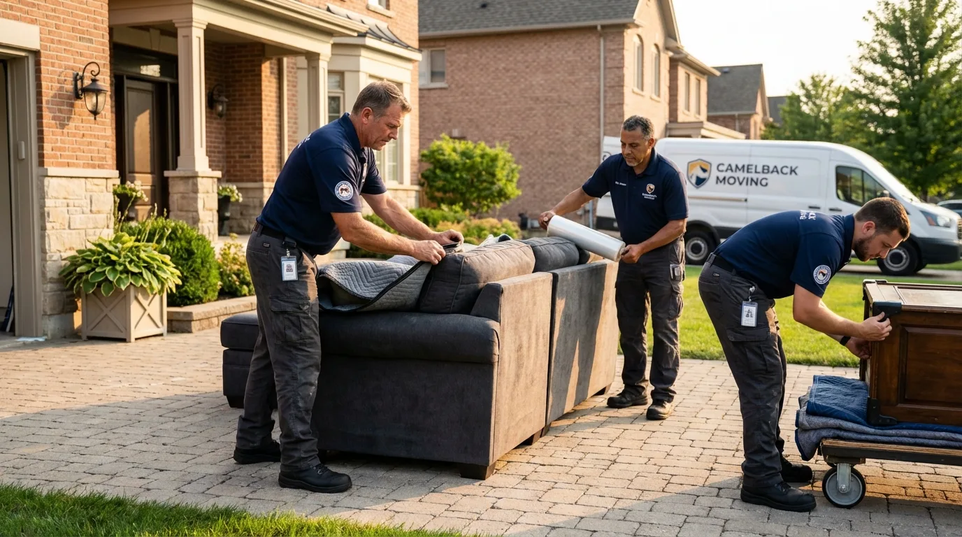 Large estate moving crew wrapping furniture in China, TX
